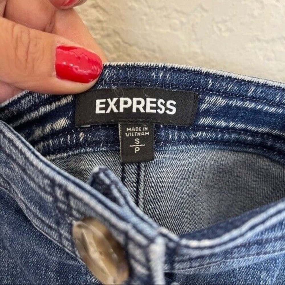Express Button Front Seamed Denim Mini Sheath Dre… - image 8